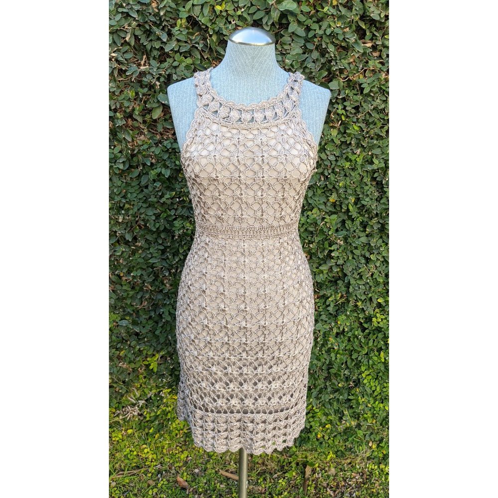 INC Taupe Crochet Dress with Metallic Thread